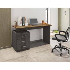 Escrivaninha 3 Gavetas 136cm Flay Grafite Perolizado/Freijó