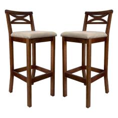 Kit 2 Banquetas Alta Estofada Madri Madeira Castanho Suede CCS