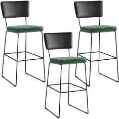 Kit 03 Banquetas Altas Preto Facto Verde Musgo
