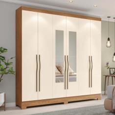 Guarda-roupa 6 Portas 3 Gavetas com Espelho Gael Espresso Móveis Nature/Off White