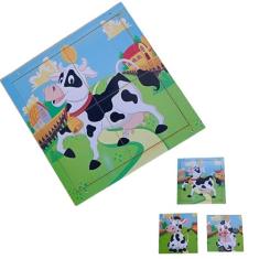 Brinquedo Pedagógico Educativo Em Madeira Quebra Cabeça Evolutivo Animais (Vaca)