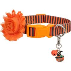 Coleira para cachorro de outono com acessório de flor removível e pingente de abóbora