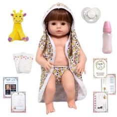 Boneca Reborn Silicone Girafa Saída de Banho Cabelo Longo - Cegonha Re