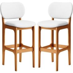 Kit 02 Banquetas Alta Para Cozinha Madeira Fixa Betta L02 Imbuia Facto