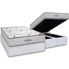 Cama Box Baú Queen: Colchão Espuma Ortobom D45 Highfoam + Base Crc Courano White(158X198)