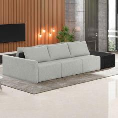 Sofá Ilha Modular Living Com Puff 312cm Georgia K04 Linho Cinza/preto - Mpozenato