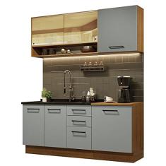 Cozinha Completa Madesa Agata 180 com Armário e Balcão (sem Tampo e Pia) - Rustic/cinza