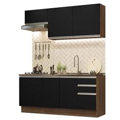 Cozinha Completa Madesa Glamy 180007 com Armário e Balcão (sem Tampo e Pia) - Rustic/preto