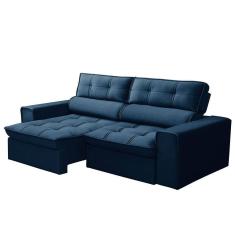 Sofá Retrátil Reclinável 3 Lugares 180cm Blanches F05 Veludo Azul - Mpozenato