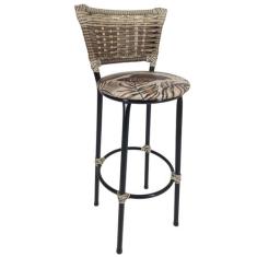 Banqueta Alta Preta com Encosto Junco Capuccino Assento Floral Marrom 