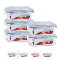 Kit Conjunto 5 Potes Vidro Hermético Tampa Plástico Marmita Mantimento