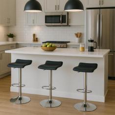 Kit 3 Banquetas Altas Com Encosto Baixo Estofado Para Cozinha Ilha Ban