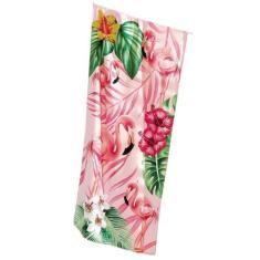 Toalha De Banho E Praia Aveludada Dohler Flamingos 02, Rosa e Verde