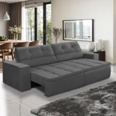 Sofá Retrátil e Reclinável 3 lugares 2,30m com Molas Stella Suede Cinz