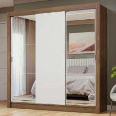 Guarda-Roupa Casal 3 Portas de Correr com Espelhos Rustic/Branco Nobre