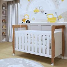 Berço Mini Cama 100% MDF Slim Branco/Madeirado Ypê - Tigus Baby