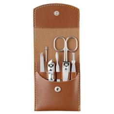 Cortadores de unhas conjunto sólido útil borda afiada de aço inoxidável cortador de unhas pedicure kit aparador de unhas multi-função, marrom