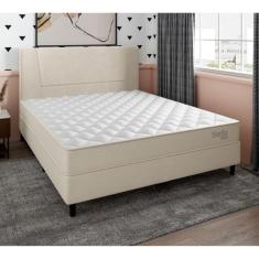 Cama Box com Cabeceira e Colchão Casal Stella Molas Ensacadas (60x138x188) Bege
