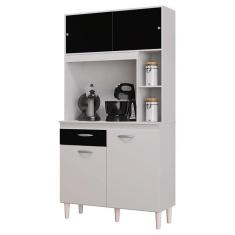 Armário Para Cozinha Kit Duda 90 Cm Branco Preto - Poquema