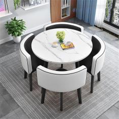 Mesa de Jantar DXPFBIA - Mesa de Conferência Redonda - 80cm com 4 Cadeiras - Estilo Contemporâneo