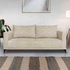 Sofá Living 2 Lugares com Pés de Ferro Almofadas Soltas 180cm Neso Bouclê Bege G63 - Gran belo