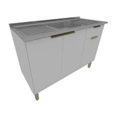 Balcão para Pia 120cm Veneza 5195 3 Portas 1 Gaveta Móveis Sul, Branco