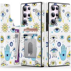 Goodon Capa carteira para Samsung Galaxy S23 Ultra - Capa flip de couro com design floral moderno, 3 compartimentos para cartão e função de suporte, capa protetora de telefone para mulheres e meninas