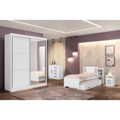 Guarda Roupa Solteiro com Espelho 2 Portas 3 Gavetas - Athenas -Branco