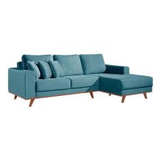 Sofá 4 Lugares com Chaise Lombok Poliéster Azul - Mobly