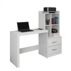 Mesa para Computador com Estante Branca 2 Gavetas Alana JCM Móveis Cor Branco