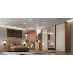 Guarda Roupa Casal com 1 Porta Espelhada 8 Gavetas - Diamond-Cumaru/of