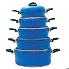 Jogo De Panelas De Alumínio Azul Luxo Com 5 - Peças 14 A 22 - Bazar Av