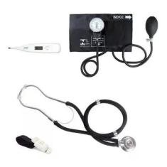 Kit Enfermagem Aparelho De Pressão Com Estetoscópio Duplo + Termômetro