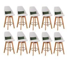 Kit 10 Banquetas Alta Maya Giratória Com Encosto Gourmet Linho Bege e 