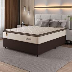 Cama Box Casal Queen Colchão Molas Ensacadas Com Pillow Malttês 158x198x66cm Suede Cáqui Hellen Bege