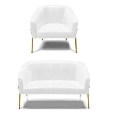 Sofá Namoradeira E Poltrona Pé De Ferro Dourado Stella Corano D03 - D'