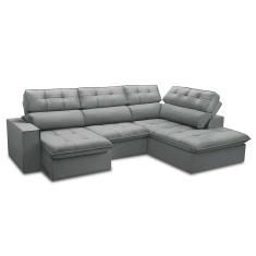 Sofá 5 Lugares Retrátil e Reclinável Arezzo com Chaise Direito Veludo Prata