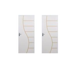 2 Kits Porta De Madeira Decorada 215x85cm Com Batente De Aço 06cm Cantareira Branco