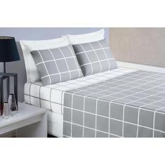 Conjunto Lençol Solteiro Austin Xadrez 200 Fios - Cinza - De Luca Enxo