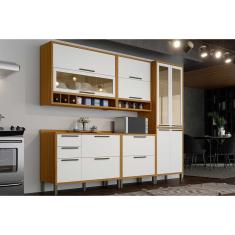 Cozinha Modulada Completa Syrah 5 Peças (2Aéreos+2Balcões+1Paneleiro) C5P07 Amendoa/Branco - Ronipa