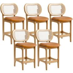 Kit 5 Banquetas Baixa Bar Cozinha Sala de Jantar Betta L02 Mel Tela ma