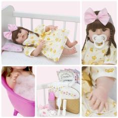 Boneca Bebe Reborn Recem Nascida de Silicone com 20 Itens - Cegonha Re