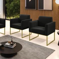 Poltrona Sala Decorativa Kit 2 Marisa Aço Industrial Dourado Suede D03