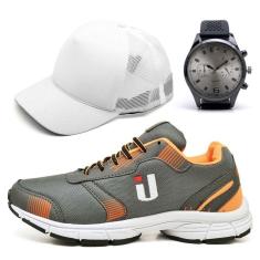 Tênis Masculino Esportivo Academia Corrida Treino com Boné e Relógio-Masculino
