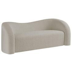 Sofá Curvo 3 Lugares Orgânico Sala Recepção Escritório Coréia 180cm Linho Cor Bege