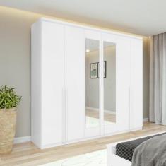 Guarda-Roupa Casal Alonzo 6 Portas 4 Gavetas Com Espelho Branco - Móve