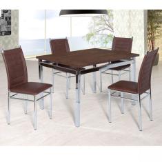 Conjunto Sala de Jantar Tokio Mesa Riviera 4 Cadeiras Art Panta Cromado/Castanho Rust