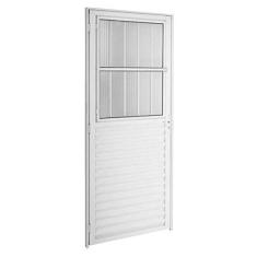 Porta de Alumínio com Postigo Grade e Vidro Mini Boreal Integral Tecno Branco 210cmx90cm Branco