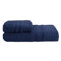 Jogo Toalha De Banho Milano 2 Peças Dark Blue 100% Algodão