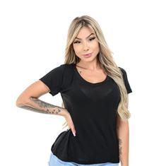 Blusa T Shirt Podrinha Camiseta Decotada Feminina Moda Verão Tamanho:M;Cor:preto